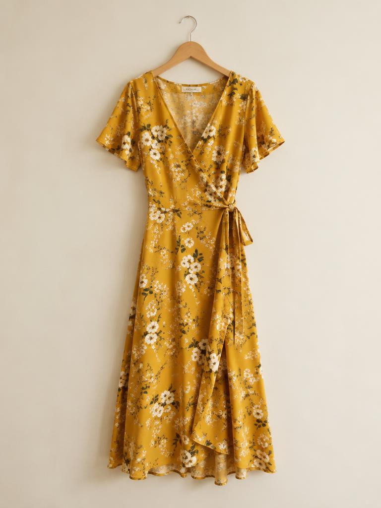 Floral Wrap Midi Dress by Sample · Myntra